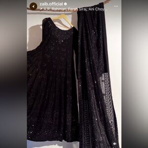 Zaib Black Sparkly Kalidar with Dupatta and Churidar